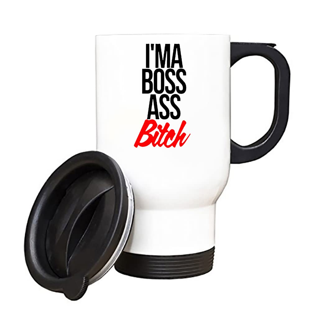 I'm A BOSS Ass Bitch Gift for Men Or Women, Birthday, Christmas Travel Silver/White Tea/Coffee Mug. (White)