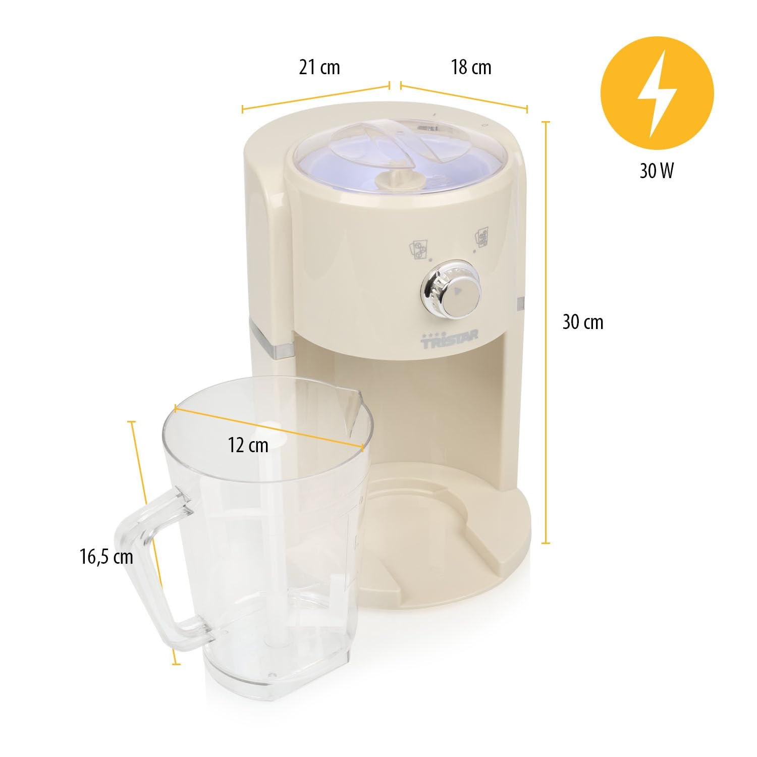 Granizadora Tristar - 2 tamaños de hielo picado - 250 g de hielo por minuto - Jarra de 1,1 L - Compartimento para hielo de 600 ml - KD-7310
