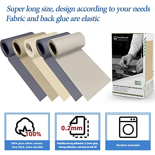 Image of KING MOUNTAIN Canvas Iron on Patch,3 inchx60 inch,Waterproof 100% Cotton Fabric Repair Patch,Used for Various Sofa,Tent,Clothes,Seats,Suitcases (Khaki 1.0)