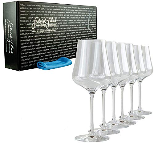 Palatina Werkstatt Gabriel-Glas Standart Edition im 6er Geschenk-Set Universalglas Weinglas nur 150 Gramm schwer spülmaschinenfest + großem weichem Gläserpoliertuch