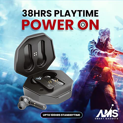 Image of AMS Iron Man Series Gaming TWS Wireless In ear Earbuds with LED Battery Indicator, Ultra-Long Playtime, Built-in Microphone with Deep Bass for Gaming (X-13-Black)