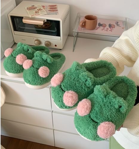 Bridge Cutters Women's & Men's Frog Slippers - Fluffy Cartoon Animal Slippers with Thick Bottoms for Indoor Use2