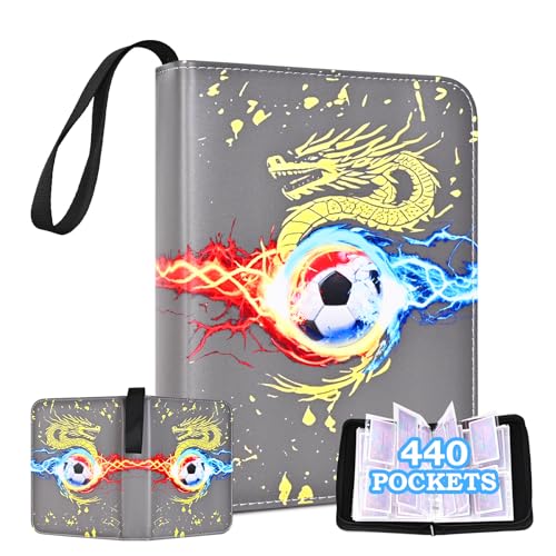 SKYYUE Álbum de Cartas de Futbol Album de Tarjetas Coleccionables, Carpeta de Tarjetas Coleccionables Fútbol 55 Páginas 440 Cartas, Álbum Cartas Colección Fútbol Album de Cromos para Niños (Gris)