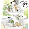 2 tiered tray wooden serving stand by felt creative home goods small shabby chic beaded tray for home decor display farmhouse country decoration kitchen or dining includes 3 custom handles white  urban country home decor