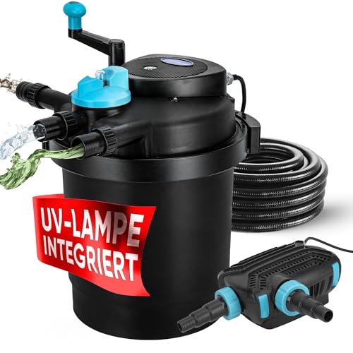 Teicher Teichdruckfilter mit UV Lampe, Teichschwämmen Teich Filteranlage Teichfilter Filterpumpe für Gartenteich & Koi Teiche Druckfilter (6000 l/h - Komplettset)