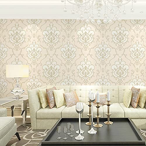 10X0.53M 6 Colors Luxury Damask Waterproof Embossed Textured PVC Wallpaper Murals Roll for Bedroom Livingroom 1.73' W x 32.8' L=5.3㎡ (57sq.ft) (Pink)