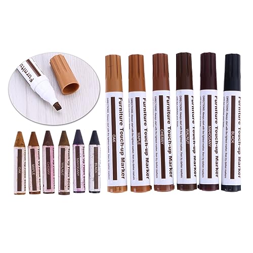 IWOWHERO Furniture Stain Repair Kit 12pc Touch up Pens Putty Crayons for Wood Scratch