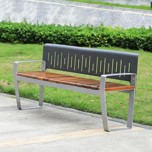 LLZJDDPLY Banco Jardin Exterior con Respaldo y Reposabrazos, Estructura de Acero Resistente y Madera de Pino Silvestre, Banco Exterior Jardin para Porche, Patio o Piscina(120cm/47in)