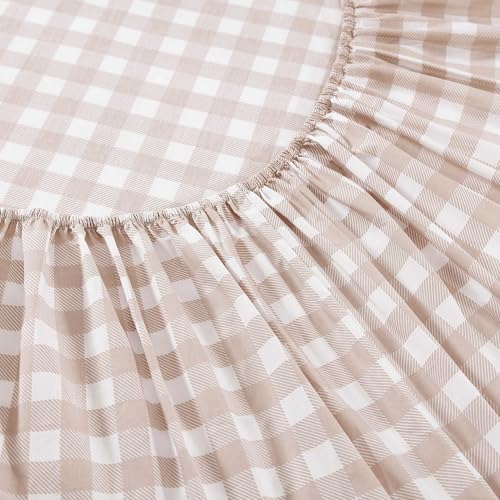 Image of Stone Cottage - Sheet Set, Crisp & Breathable Percale Cotton Bedding with Matching Pillowcases, 200-Thread Count, Deep Pocket, Vintage Inspired Home Essentials (Cottage Check Beige, King)