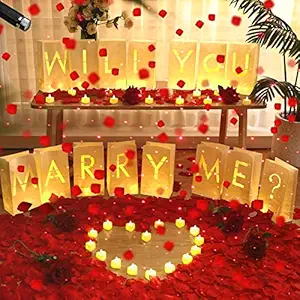2051 Pcs Will You Marry Me Sign Proposal Decorations, 15 Luminary Paper Bags 2000 Red Rose Petals 36 Romantic Love Candles with USB Romantic Night Light for Proposal Engagement Wedding Party