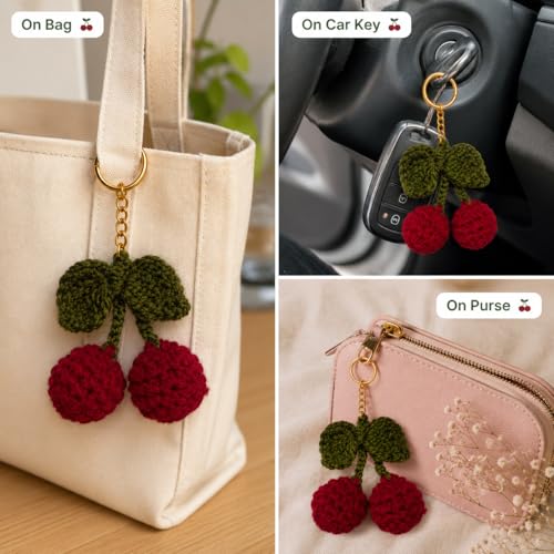 Image of Handmade Crochet Keychain for Women & Girls, Cute Yarn Key Ring, Bag Charm, Car Key Holder & Gift, Aesthetic Handmade Floral Accessory