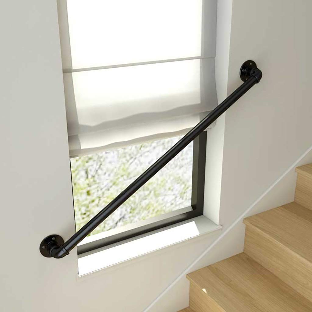 Metal Industrial Pipe Stair Handrail, Home Indoor and Outdoor Against The Wall Handrail Elderly Non-Slip Wrought Iron Support Railing Stairs Loft Porch Hand Rail, Black(330cm)