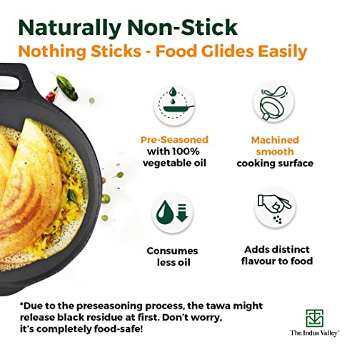 The-Indus-Valley-Super-Smooth-Cast-Iron-TawaTava-for-DosaRotiChappatiNaan-with-Handle-108-Inch-25kg-Gas-Induction-friendly-Pre-seasoned-100-Toxin-free-Naturally-Non-stick-Long-Lasting