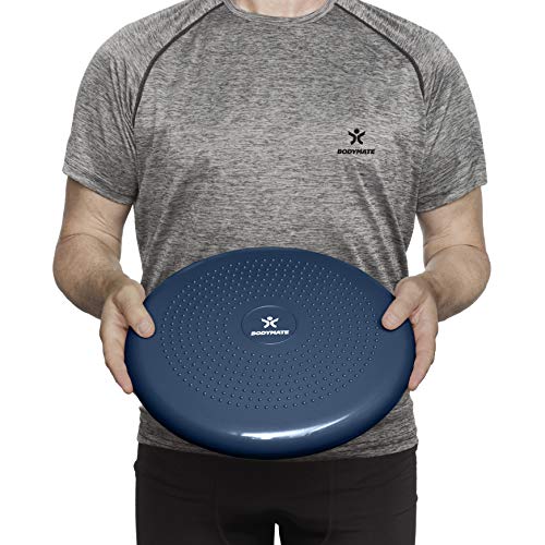 BODYMATE Ballsitzkissen inkl. Pumpe NAVY-PEONY 34cm Durchmesser - Balance-Kissen, Luftkissen, Balance Pad, Noppenkissen - Core-, Fitness-, Reha-, Koordinations- und Rückentraining