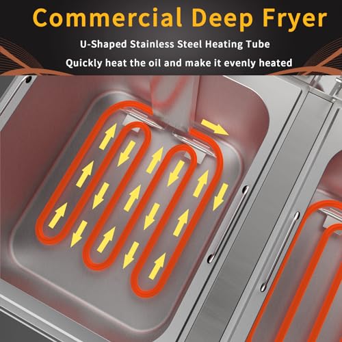DULNICE Fritteuse Commercial Elektro-Fritteuse 8L*2, Elektrische Friteuse mit Fett 3000W*2 Doppeltem Korb & Deckel, Edelstahl Fritteusen leicht zu reinigen 60°C-200°C Fritteuse Mit öl für Küche – Bild 3