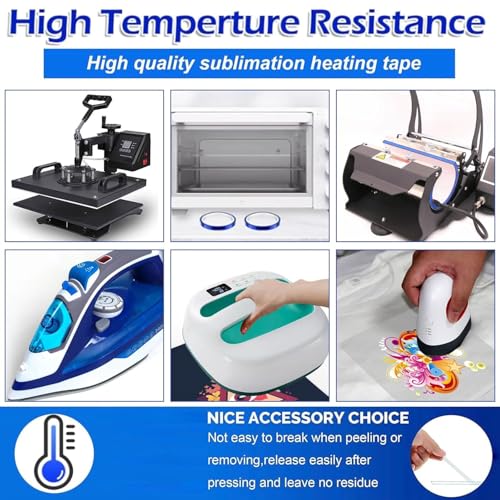 Image of 2 Rolls 50mm X 33m (108ft) Blue Heat Resistant Tape, High Temperature Heat Transfer Tape, Double Sided Heat Resistant Tape for Sublimation Press Electronic Soldering Insulation, No Residue