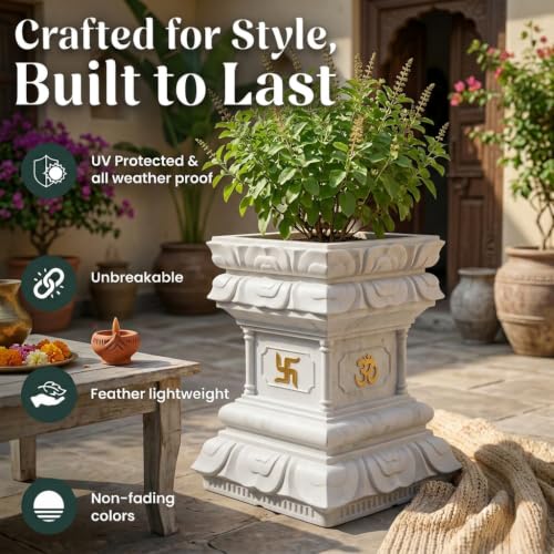 Image of YUCCABE ITALIA FOXB Tulsi Planter Stylish German Polymer Tulsi Planters Pot Suitable for Outdoor and Indoor Use (White, 24 Inch)