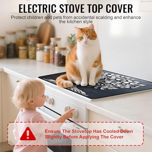 Image of NYZE Stove Cover for Electric and Glass Stove Tops 3-in-1 Stove Mat, Heat Resistant Counter Protector Mat, Non-Slip Surface & Drying Rack (Silver Tree, 28.5 inchLx20.5 inchW)