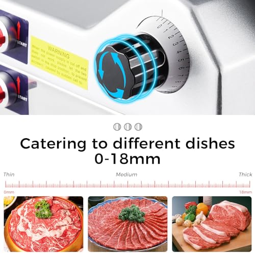 Premium Deli Slicer for Home & Commercial Use - 800W Powerful Motor, 0-18mm Adjustable Thickness, 12" Stainless Steel Removable Blade, Easy to Clean, and Safe Operation.