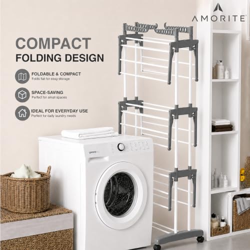 Image of Premium Steel Clothes Drying Stand | 3 Layer Rack with Wheels
