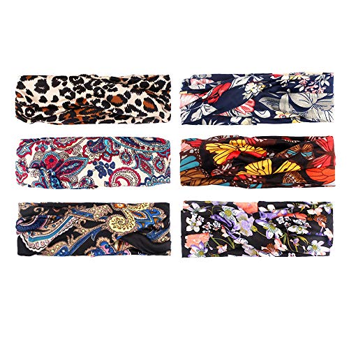 Jaciya 6 Pcs Boho Headbands for Women, Meartchy Vintage Womens Headbands, Head Bands Women Hair, Floral Vintage Twisted Criss Cross Elastic Head Wrap