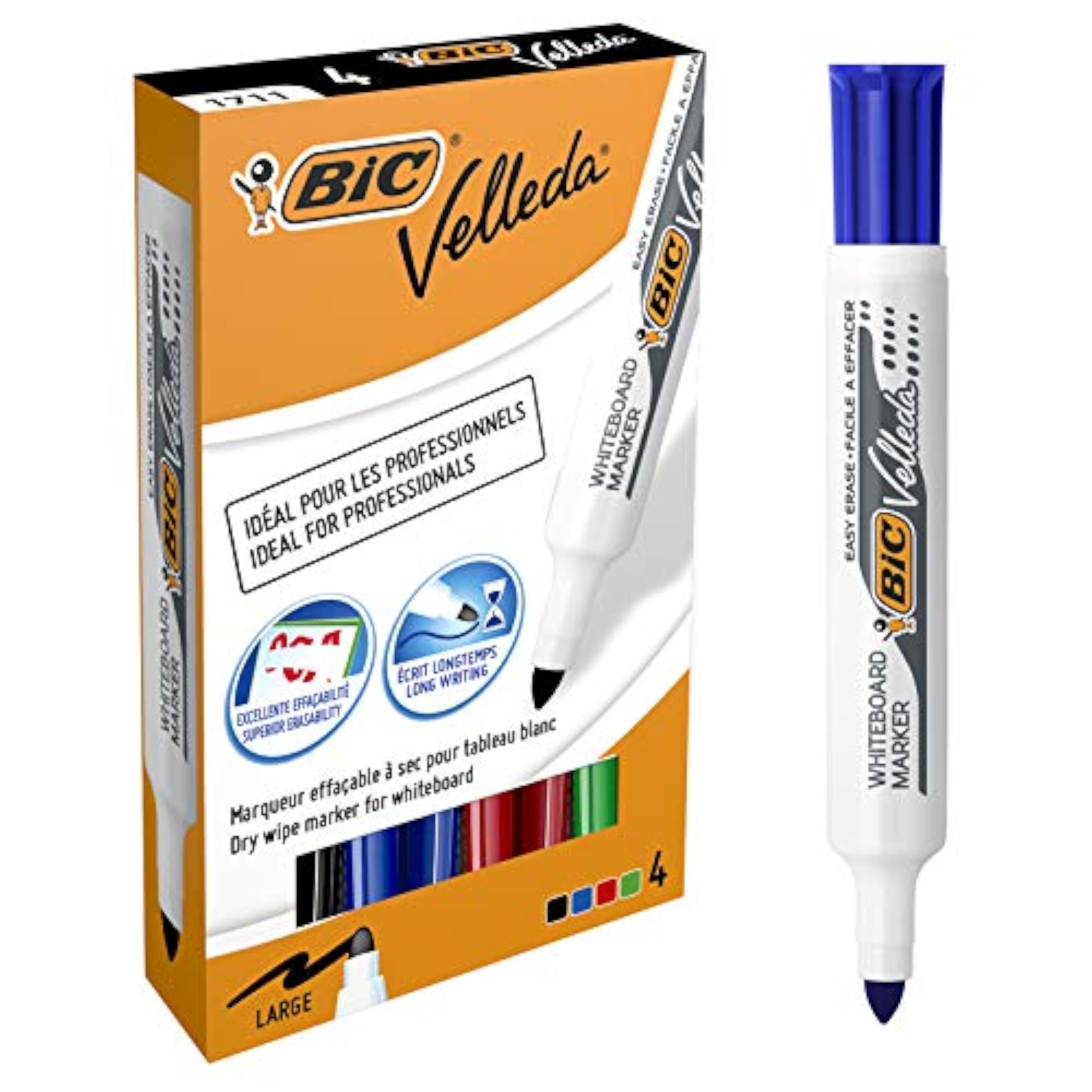 Bic Whiteboard Marker - Paquete de 4 rotuladores para pizarra, multicolor