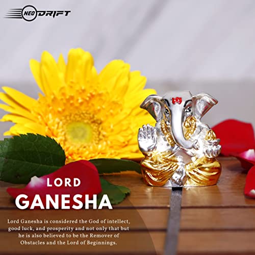 Image of Neodrift Ganesh Idol for Car Dashboard (Real 24kt & 999 Silver Plated, Dual-Tone Gold & Silver) (Model ND03) - Enhance Your Drive