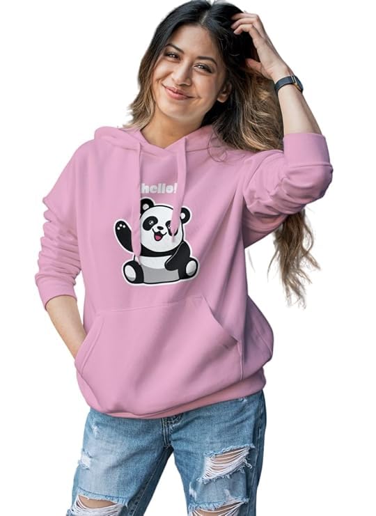 Cute Panda Graphic Hoodie – Pink Long Sleeve Pullover Sweatshirt for Women-image-31