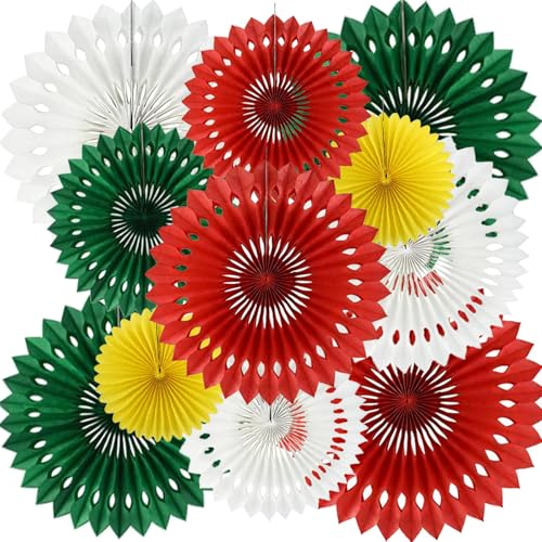 Image of Christmas Hanging Honeycomb Round Paper Fans Decoration Winter Theme Tissue Paper Fan Garland for Shower Birthday Graduation Wedding Party Supplies 11 Count
