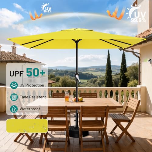Image of AreShark 8' X 10' Rectangular Patio Umbrella with Solar Lights, Lighted Solar Umbrella with Crank, Outdoor Table Umbrella for Garden, Deck, Backyard, Pool and Beach, Yellow