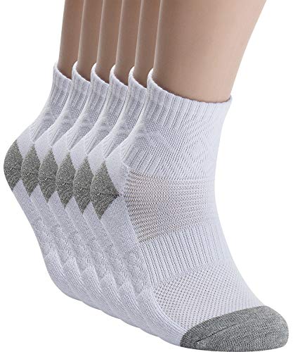 Pro Mountain Wide Toe Box For Health Cotton Compression Ankle Socks Athletic Hiking Mesh Quarter Length Size S Women 6-8 White 6 Pairs No Logo