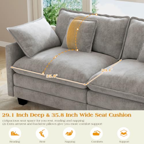 Image of Hanherry Modular Sectional Sofa,Cloud Couch for Living Room,Modern Deep Seat Sofa Chenille Fabric Comfy Couches with Throw Pillows & Movable Ottoman for Apartment