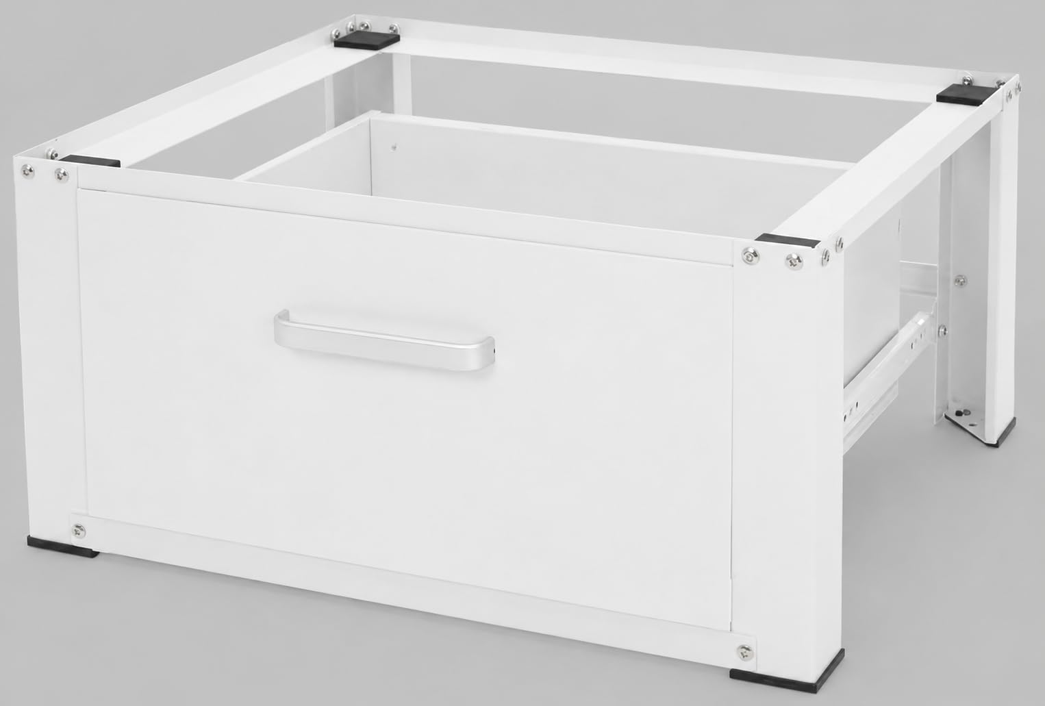 Easy Act Waschmaschinen Untergestell mit Schublade, Waschmaschinen Podest 63x54 cm, Waschmaschinen Sockel aus Stahl bis 150 kg, Unterbau für Waschmaschine & Trockner, Erhöhung 31,5 cm, Weiß