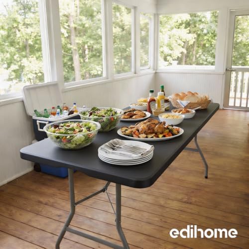 edihome Mesa Plegable 180x68x74 cm para Comedor, Camping, Jardín y Catering – Mesa Portátil Resistente para Interior y Exterior, Fácil de Transportar (Negro)
