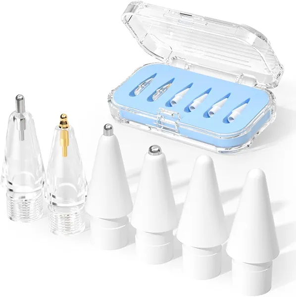 JOOSKO Upgraded Replacement Tips for Apple Pencil Pro/USB-C/2nd Gen/1st Gen Tips(with Storage case),wear-Resistant Mix Metal Tips for iPad Pencil Accessories(6 Pack，Blue)