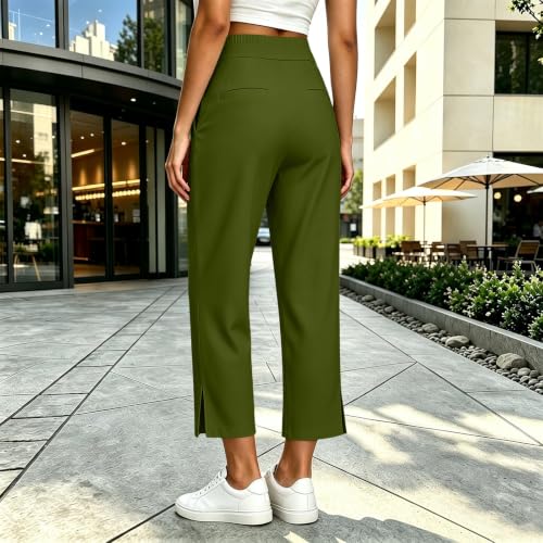Women's Wide Leg Casual Pants High Waist Ankle Slit Hem Side Pocket Pants - image 4