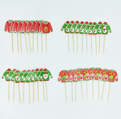 Jkq 36 Pieces Ugly Sweater Party Cupcake Toppers Red Green Christmas Elk Santa Snowman Elf Sweater Cupcake Picks Merry Xmas Holiday Winter Ugly Sweater Party Food Cake Cupcake Decorations Supplies #TOP2
