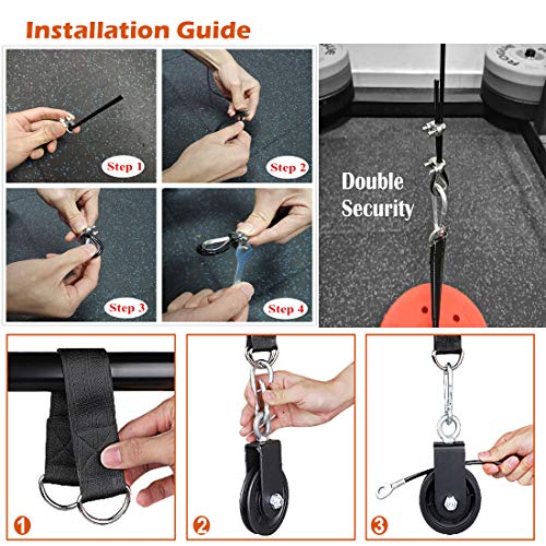 ANMKOT Pulley System Gym,LAT Pull Downs Arm Strength Training Weight Triceps Rope with Loading pin Pulley Cable Machine Attachment Pulley System for Home Gym Workout Equipment