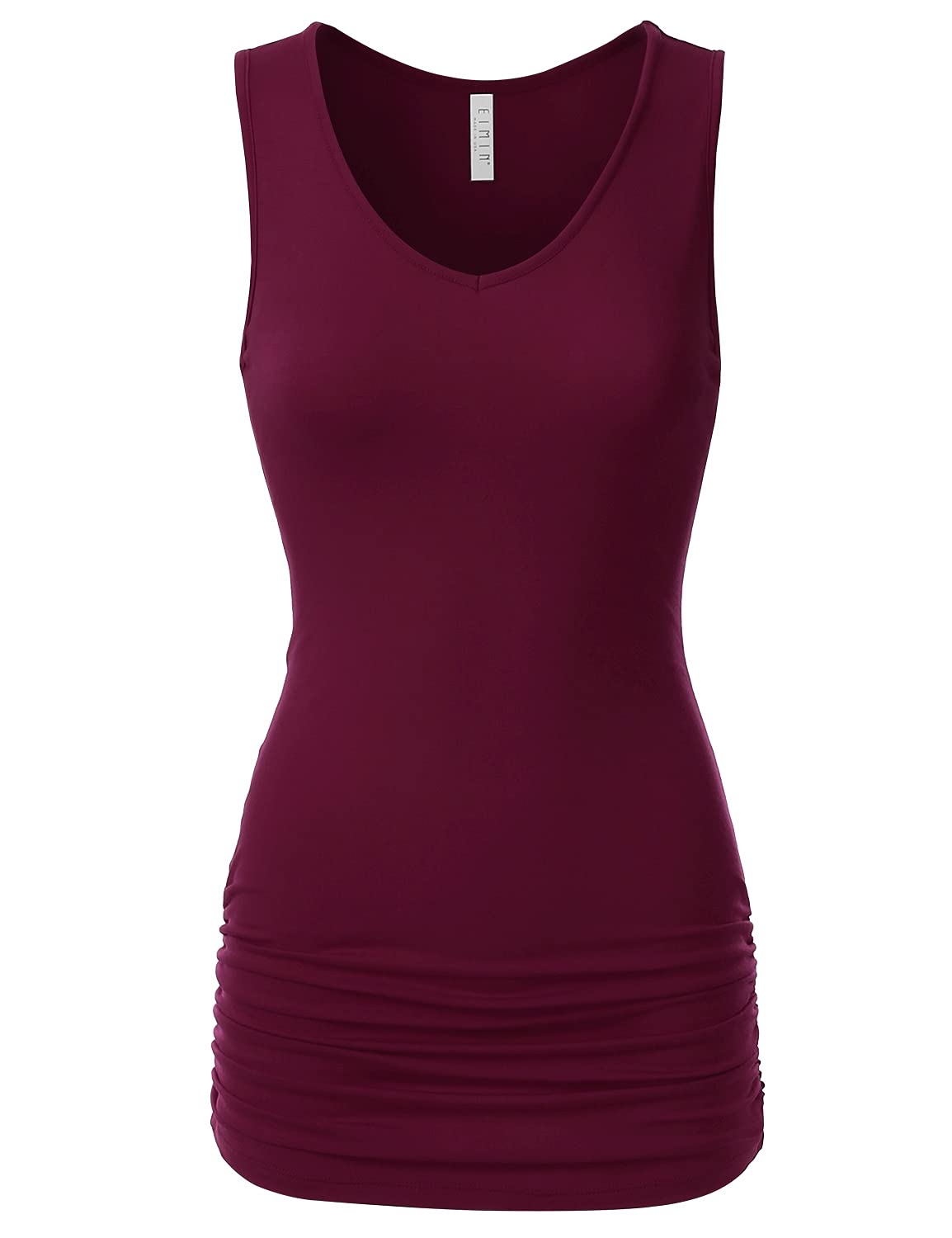 EIMIN Women's V-Neck Cami Sleeveless Stretch Comfy Shirring Tank Top (S-3XL)