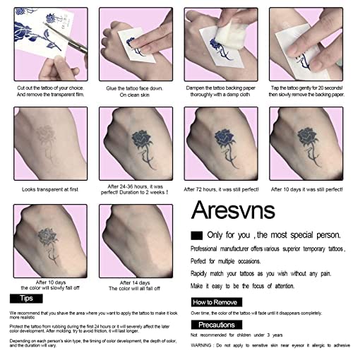 Miniatura 7 de Aresvns Tatuajes semipermanentes para mujeres y niñas, tatuajes temporales realistas, impermeables, duraderos, estrellas, luna, flores, 2 semanas,