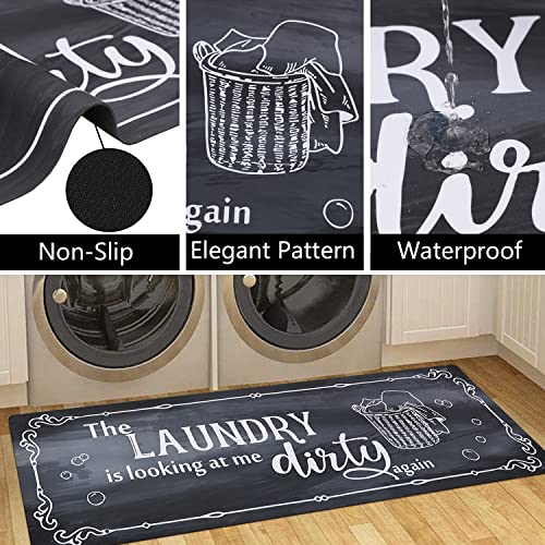 Falflor 20"X59" Farmhouse Laundry Room Rug Runner Non Slip Waterproof Laundry Washer Dryer Rug Durable Floor Mat For Kitchen Laundry Area Rug For Entryway Hallway(Black/Grey) #TOP2
