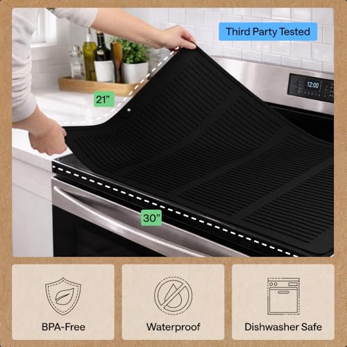 Image of GORILLA GRIP Silicone Stove Cover for Electric Stoves, 28x20 Black | Easy to Clean Dishwasher Safe Kitchen Mat, Lightweight Cooktop Range Covers, Heat Resistant Drying Mats, Counter Space Saving