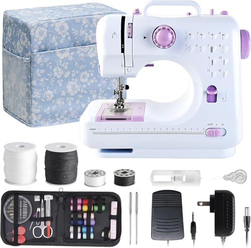 Sewing Machine for Beginners & Kids Mini Portable Sewing Machines with 12 Built-in Stitch Patterns 2-Speed Foot Pedal Perfect for Teaching Granddaughter to Sew(with Upgraded Sewing Kit and Cover)
