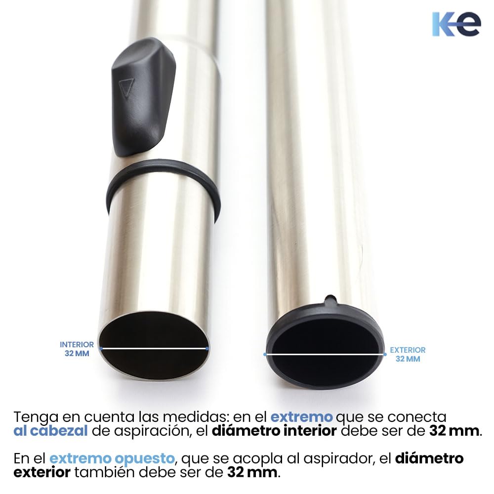ANAKEL HOME Repuesto Tubo Aspiradora Universal Compatible con Aspirador AEG, Bosch, Miele, Philips, Rowenta... | Ø32 mm, Acero Inoxidable, Longitud Regulable 56.5-94 cm