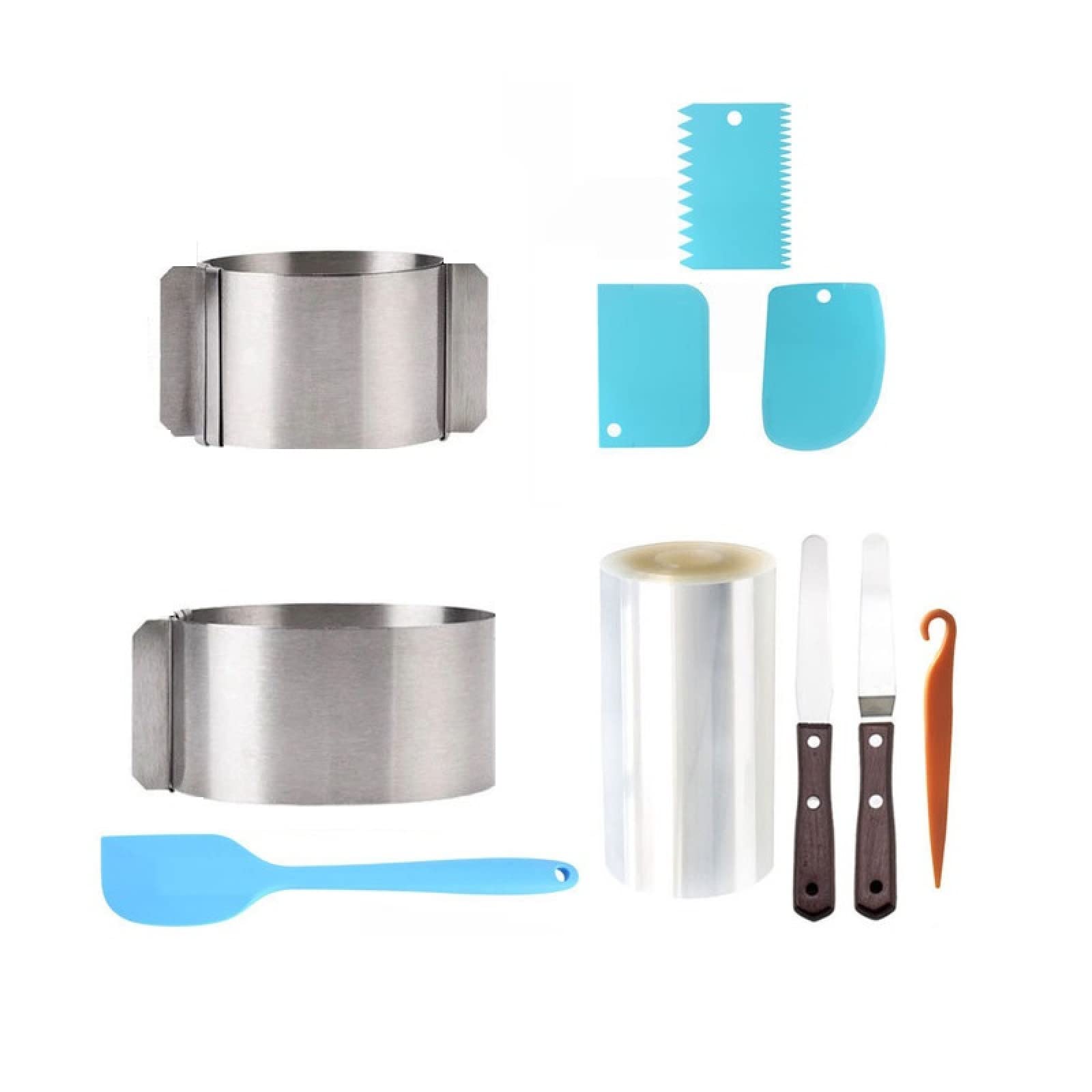 Tortenring, rund, verstellbar, Mousse-Ring, Dessert-Backform, Mousse, umlaufende Kante, Kuchenhalsband, Rolle, 9-teiliges Set, 9 Stück B
