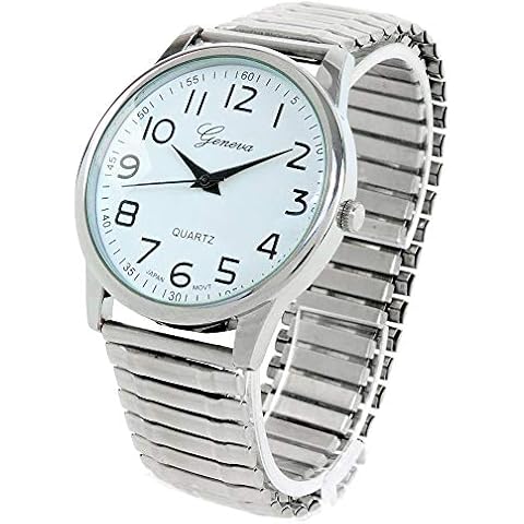 Silver Large Face Easy to Read Stretch Band Watch Cover