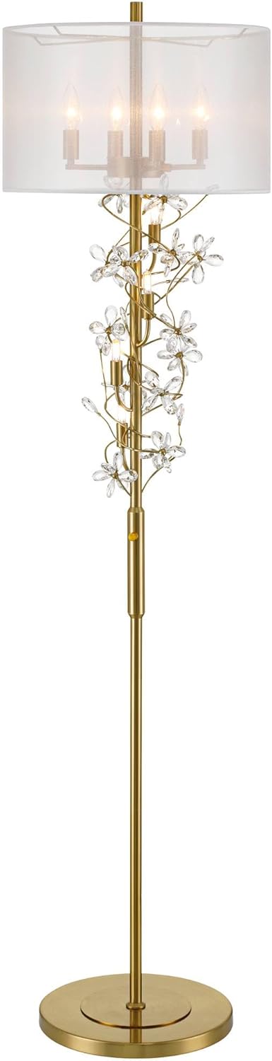 Possini Euro Design Vivant Modern Glam Luxury 71 1/2" Tall Standing Floor Lamp Large 8-Light Crystal Spray LED Dimmable Metal Soft Gold Finish Living Room Bedroom House Reading Office Home Décor