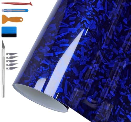 Image of LZLRUN Gloss Blue Forged Carbon Fiber Car Vinyl Wrap Film 5ft x 10ft | Gloss forged carbon fiber texture, With install tools, Air release, DIY Decal Car Auto Vehicle Morotcycle Self Adhesive