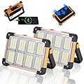 2 Pack 120W Solar Rechargeable Work Light, 144 LED 10000LM Portable Flood Light with Stand, IP66 Waterproof 4 Modes LED Job Site Lighting Flashlights for Mechanic Camping Fishing Car Repair