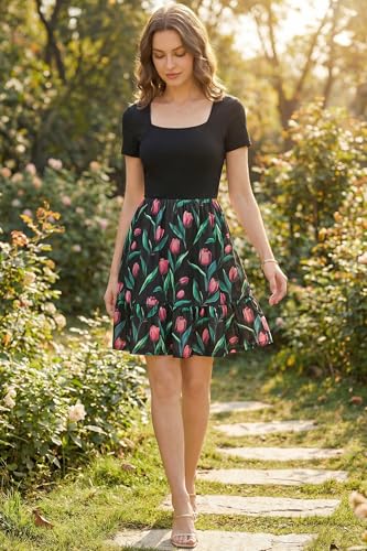 Image of Newshows Women's 2026 Summer Casual Square Neck Ruffle A Line Beach Vacation Sundress Work Business Dress with Pockets
